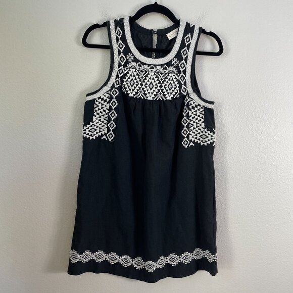 Lucky Brand Womens Medium Black Embroidered Sleeveless Mini Dress Linen Blend - Picture 9 of 12